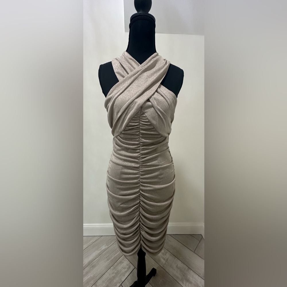 BCBGeneration Strapless Beige Ruched Dress